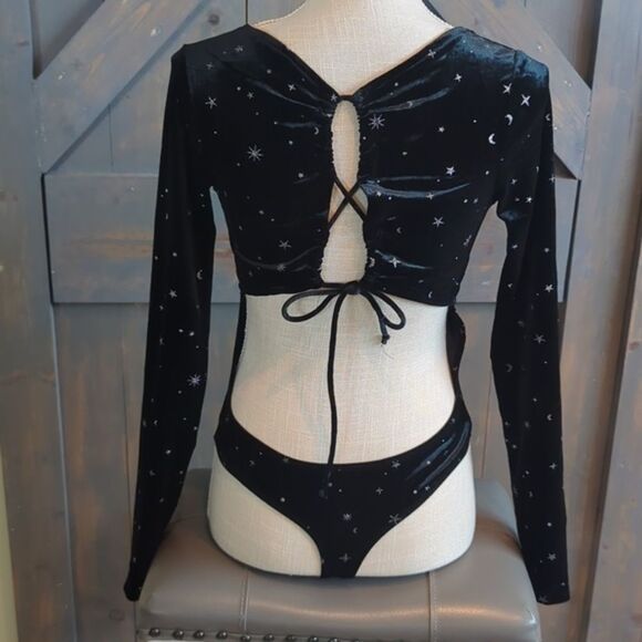 Wild Fable body top extra small women's long sleeve black with moon and‎ stars - Picture 2 of 8